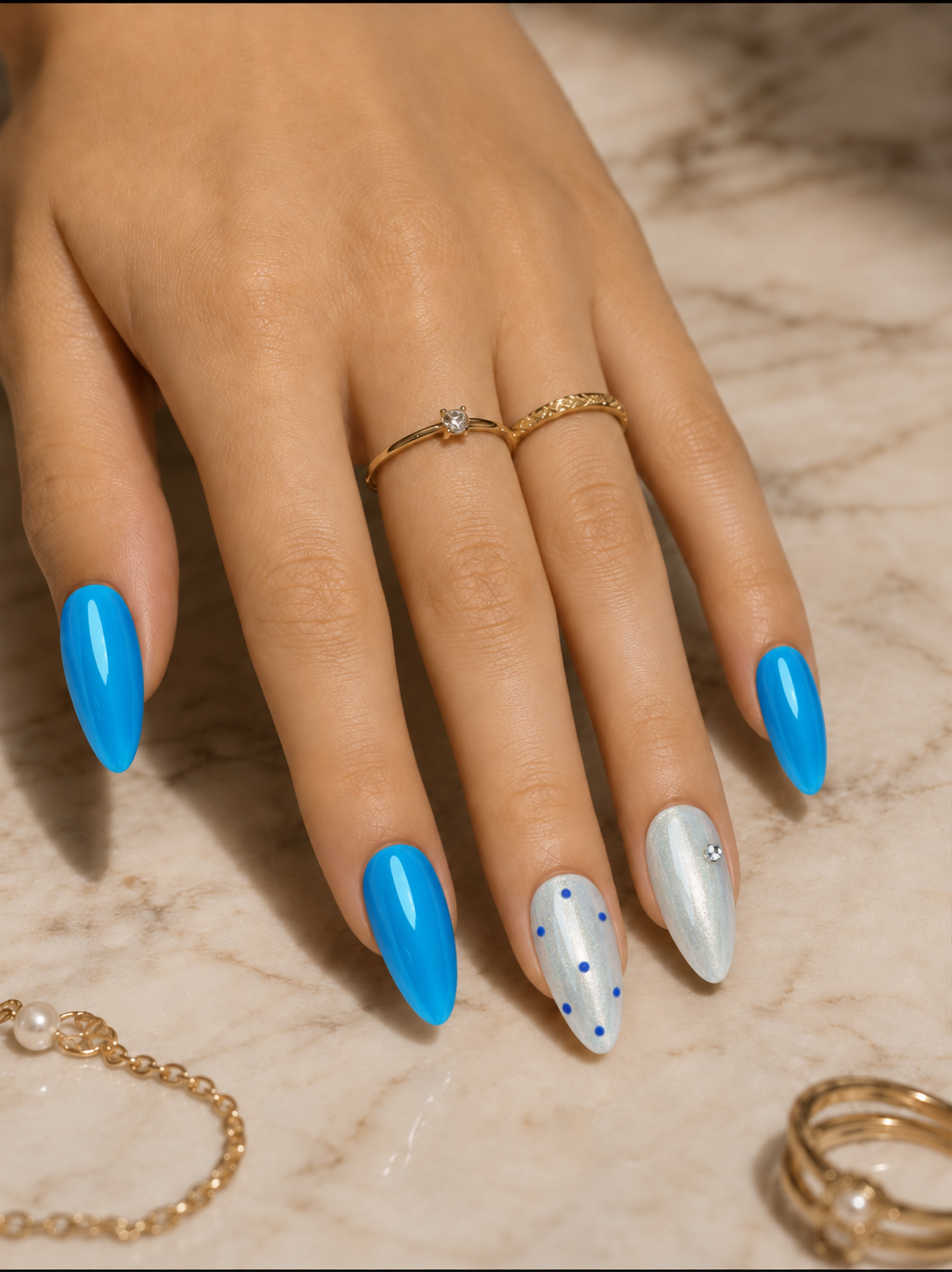 Press-on Nails Aqua Sparkle